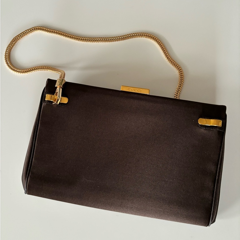 Gucci EUC++ Vintage Brown Satin Clutch Crossbody - Picture 5 of 7